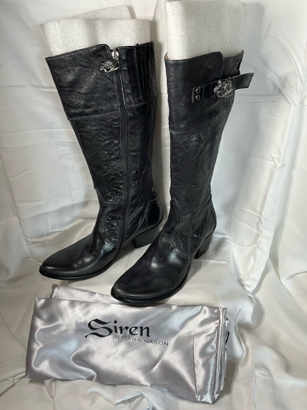 Vintage Siren by Mark Nason Black Leather Knee-High Heeled Boots